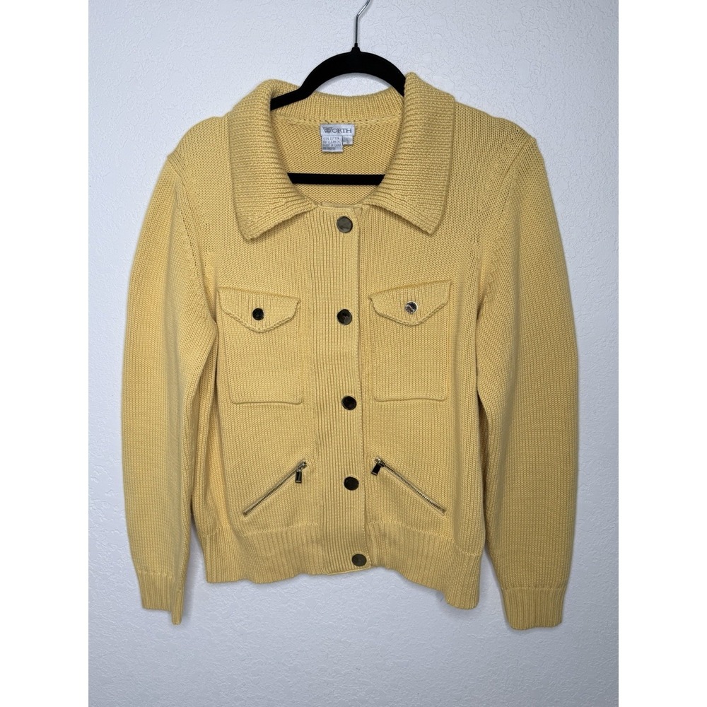 Worth Cotton Cardigan Sweater Womens L Yellow Spring Minimalist
